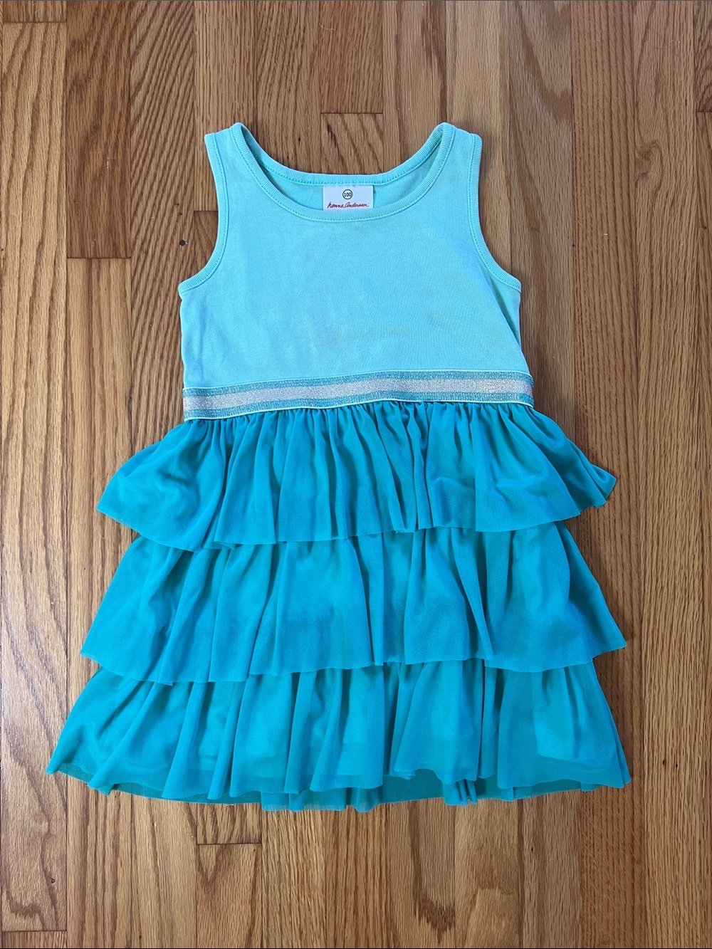Hanna Anderson Aqua Tiered Ruffle Tank Dress
